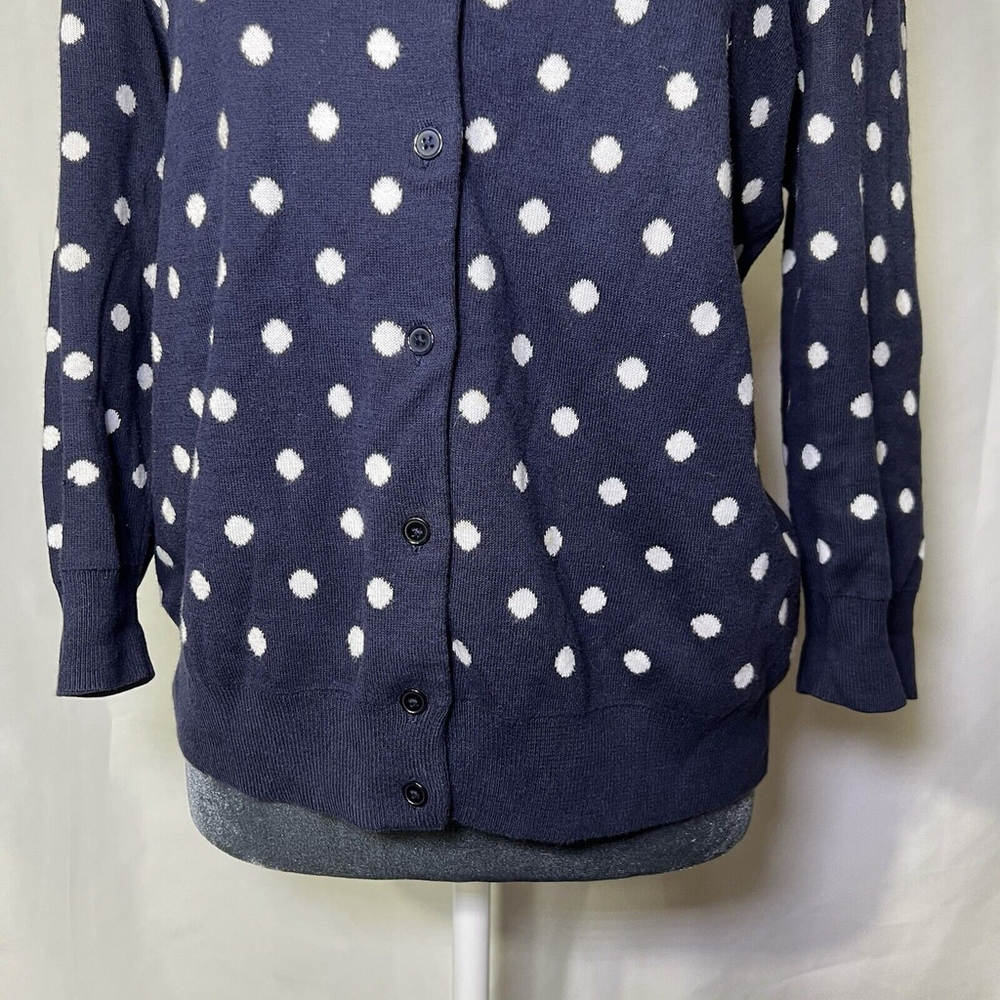 Talbots Petites Blue Button Front 3/4 Sleeve Polka Dot Knit Cardigan Sweater M - Picture 3 of 11